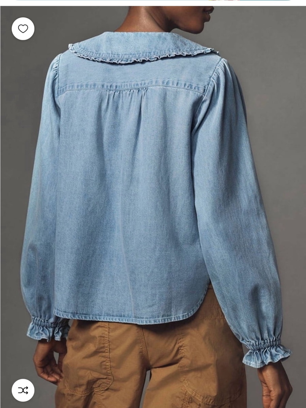 Light Denim Jacket with Ruffled Peter Pan Collar - Picture 2 of 4